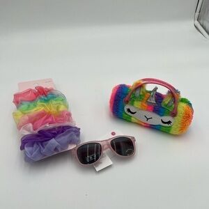 Bright summer gear, Brand New hair scrunchies, sun glasses and glass case